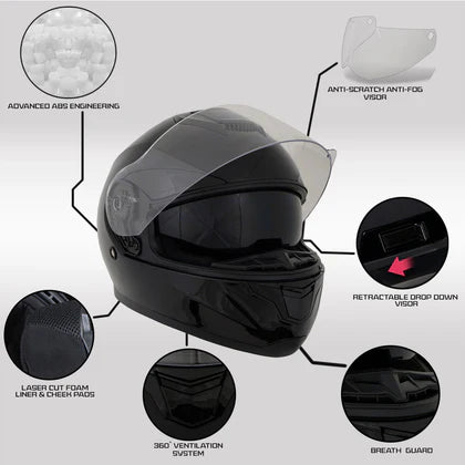 Milwaukee Helmets MPH9835DOT 'Sweeper' Flat Black Advanced Motorcycle Full Face Helmet for Men and Women Biker w/ Drop Down Visor