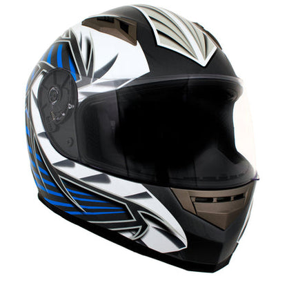 Milwaukee Helmets H512 Titanium and Blue & Black Full Face Motorcycle Helmet with Intercom - Built-in Speaker and Microphone for Men & Women