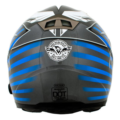 Milwaukee Helmets H512 Titanium and Blue & Black Full Face Motorcycle Helmet with Intercom - Built-in Speaker and Microphone for Men & Women