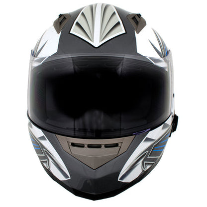 Milwaukee Helmets H512 Titanium and Blue & Black Full Face Motorcycle Helmet with Intercom - Built-in Speaker and Microphone for Men & Women