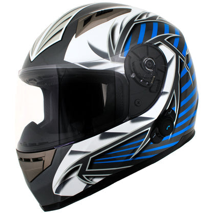 Milwaukee Helmets H512 Titanium and Blue & Black Full Face Motorcycle Helmet with Intercom - Built-in Speaker and Microphone for Men & Women