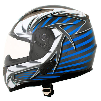 Milwaukee Helmets H512 Titanium and Blue & Black Full Face Motorcycle Helmet with Intercom - Built-in Speaker and Microphone for Men & Women