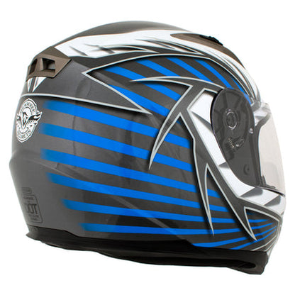 Milwaukee Helmets H512 Titanium and Blue & Black Full Face Motorcycle Helmet with Intercom - Built-in Speaker and Microphone for Men & Women