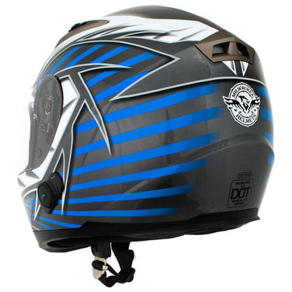 Milwaukee Helmets H512 Titanium and Blue & Black Full Face Motorcycle Helmet with Intercom - Built-in Speaker and Microphone for Men & Women