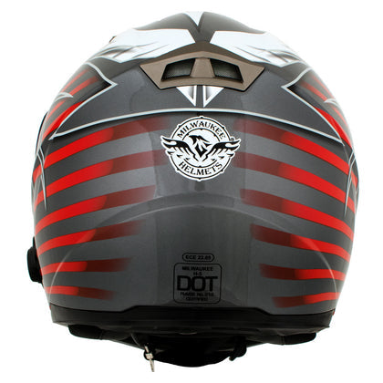 Milwaukee Helmets H520 Titanium and Red Chit-Chat Black Full Face Motorcycle Helmet with Intercom - Built-in Speaker and Microphone for Men & Women