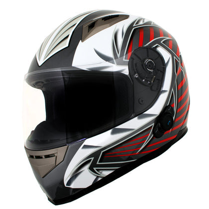 Milwaukee Helmets H520 Titanium and Red Chit-Chat Black Full Face Motorcycle Helmet with Intercom - Built-in Speaker and Microphone for Men & Women