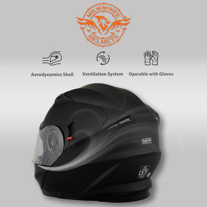 Milwaukee Performance Helmets MPH9803DOT 'Ionized' Matte Black Advanced Modular Motorcycle Helmet with Drop Down Visor