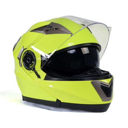 Milwaukee Helmets MPH9809DOT 'Ionized' Neon Yellow Advanced Motorcycle Modular Helmet for Men and Women Biker with Drop Down Visor