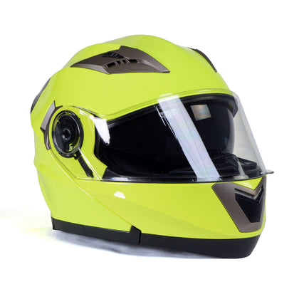 Milwaukee Helmets MPH9809DOT 'Ionized' Neon Yellow Advanced Motorcycle Modular Helmet for Men and Women Biker with Drop Down Visor