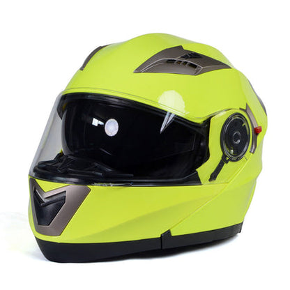 Milwaukee Helmets MPH9809DOT 'Ionized' Neon Yellow Advanced Motorcycle Modular Helmet for Men and Women Biker with Drop Down Visor