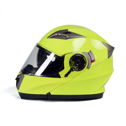 Milwaukee Helmets MPH9809DOT 'Ionized' Neon Yellow Advanced Motorcycle Modular Helmet for Men and Women Biker with Drop Down Visor