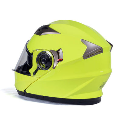 Milwaukee Helmets MPH9809DOT 'Ionized' Neon Yellow Advanced Motorcycle Modular Helmet for Men and Women Biker with Drop Down Visor