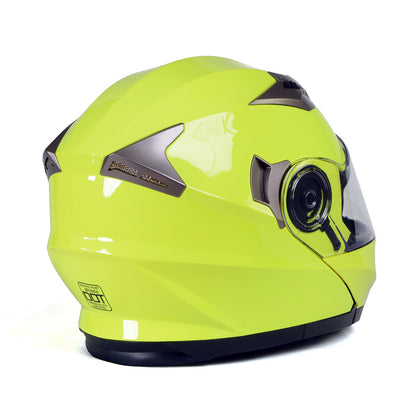 Milwaukee Helmets MPH9809DOT 'Ionized' Neon Yellow Advanced Motorcycle Modular Helmet for Men and Women Biker with Drop Down Visor