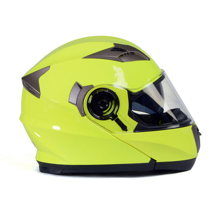 Milwaukee Helmets MPH9809DOT 'Ionized' Neon Yellow Advanced Motorcycle Modular Helmet for Men and Women Biker with Drop Down Visor