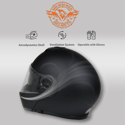 Milwaukee Helmets MPH9812DOT Flat Black 'Menace' Advanced Motorcycle Modular Helmet for Men and Women Biker with Drop Down Visor