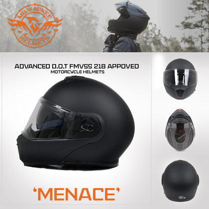 Milwaukee Helmets MPH9812DOT Flat Black 'Menace' Advanced Motorcycle Modular Helmet for Men and Women Biker with Drop Down Visor