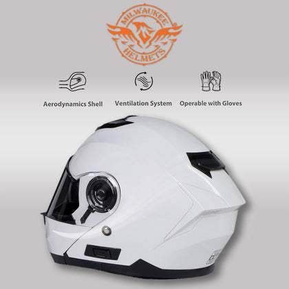 Milwaukee Helmets MPH9816DOT 'Breeze' White Advanced Motorcycle Modular Helmet for Men and Women Biker with Drop Down Visor