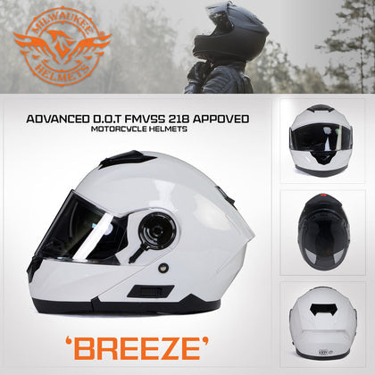 Milwaukee Helmets MPH9816DOT 'Breeze' White Advanced Motorcycle Modular Helmet for Men and Women Biker with Drop Down Visor