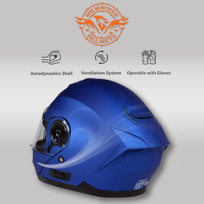 Milwaukee Helmets MPH9818DOT 'Breeze' Blue Advanced Motorcycle Modular Helmet for Men and Women Biker with Drop Down Visor