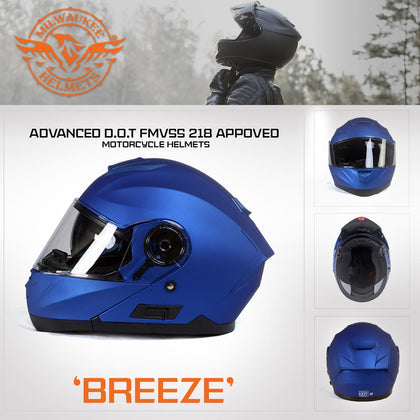 Milwaukee Helmets MPH9818DOT 'Breeze' Blue Advanced Motorcycle Modular Helmet for Men and Women Biker with Drop Down Visor